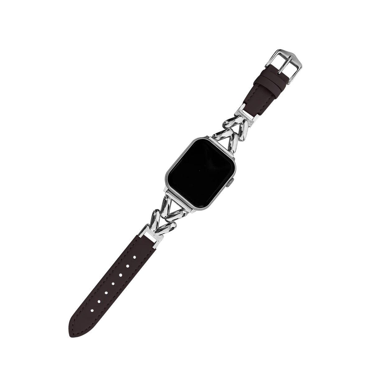 42mm/44mm/45mm/46mm/49mm メタルチェーンPUレザーアップルウォッチバンド ブラウン