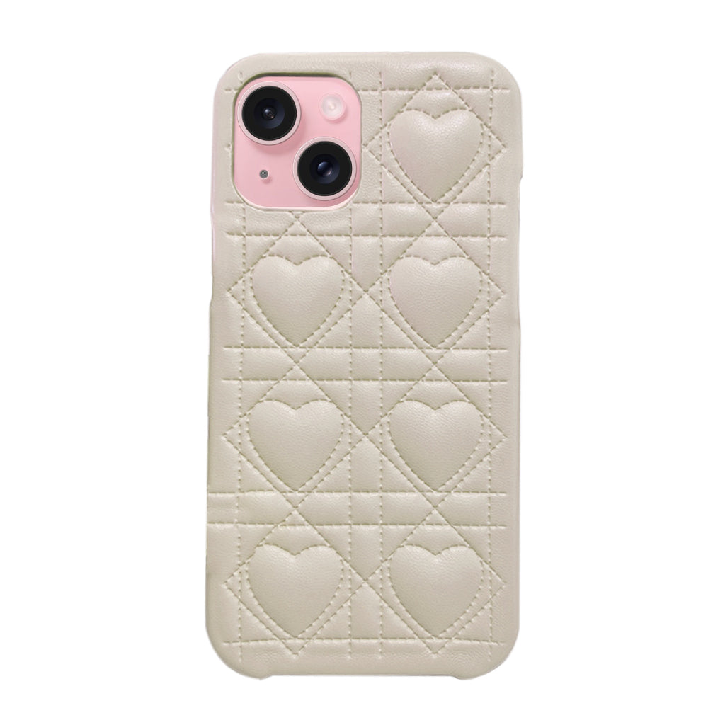 iPhone15 ハートキルティングPU レザーケース プティ ホワイト