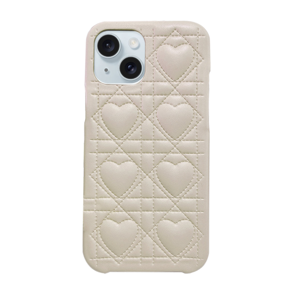 iPhone15Plus/14Plus ハートキルティングPU レザーケース プティ ホワイト