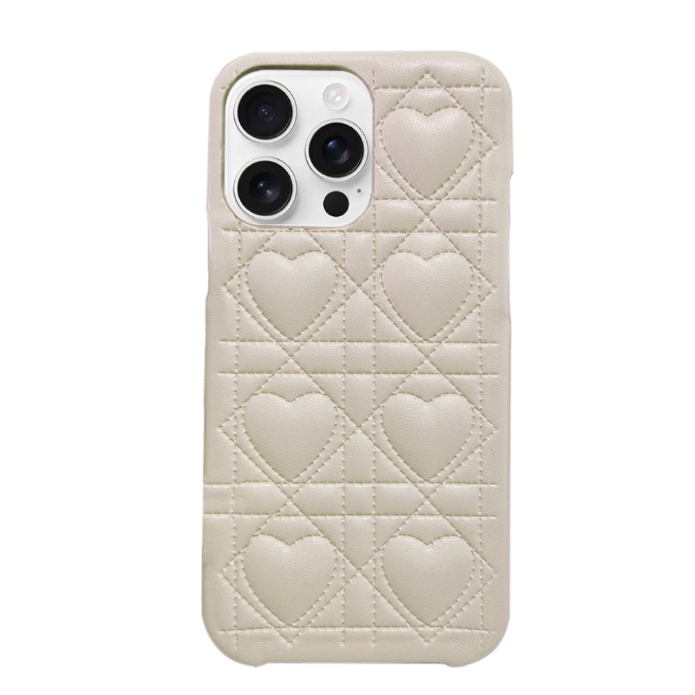 iPhone16ProMax ハートキルティングPU レザーケース プティ ホワイト