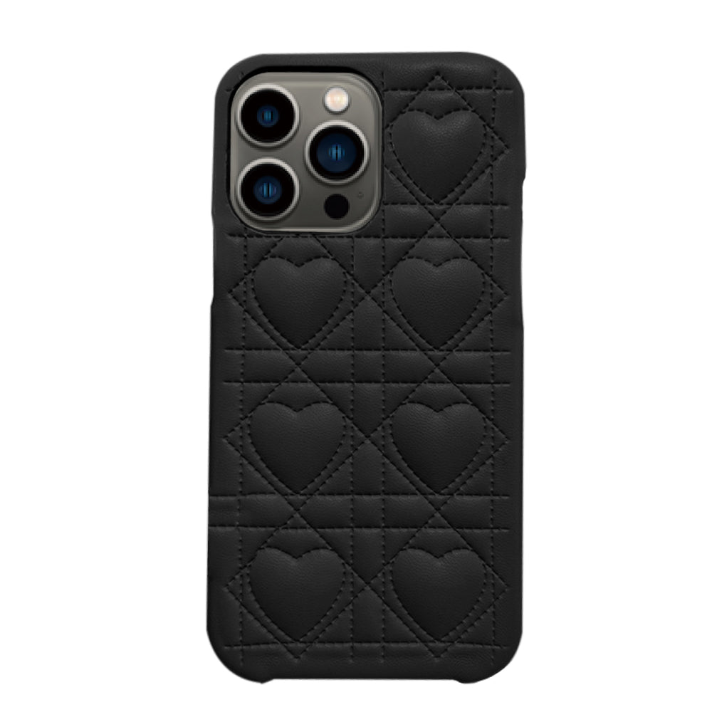 iPhone13Pro ハートキルティングPU レザーケース プティ ブラック