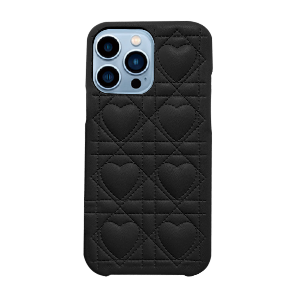 iPhone13ProMax ハートキルティングPU レザーケース プティ ブラック