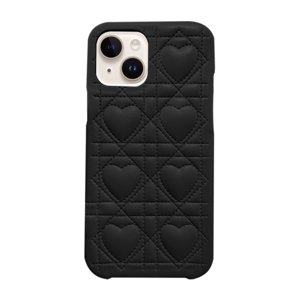 iPhone14/13 ハートキルティングPU レザーケース プティ ブラック