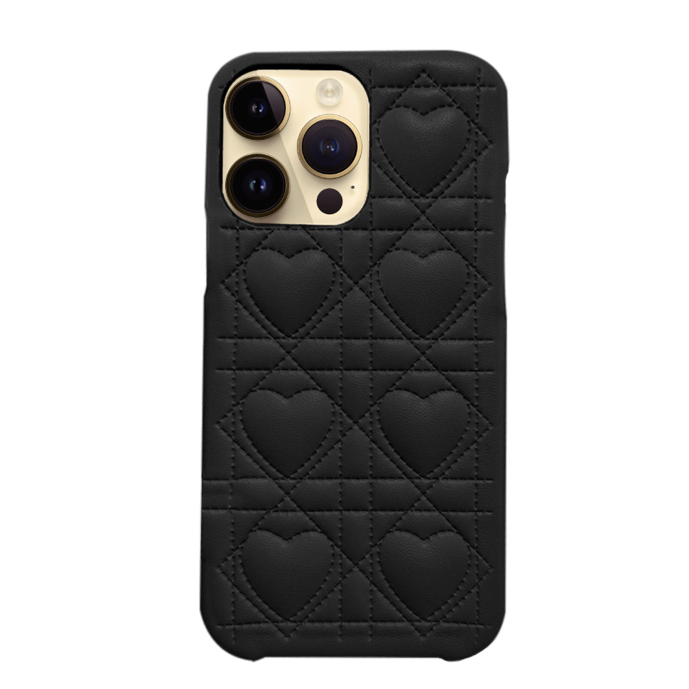 iPhone14Pro ハートキルティングPU レザーケース プティ ブラック