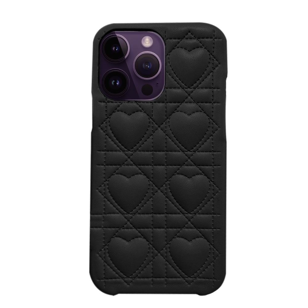 iPhone14ProMax ハートキルティングPU レザーケース プティ ブラック