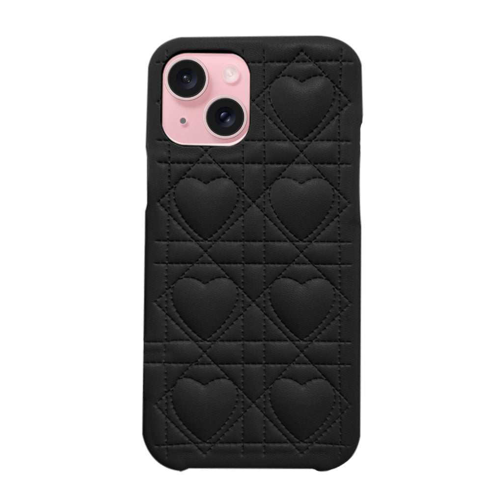 iPhone15 ハートキルティングPU レザーケース プティ ブラック
