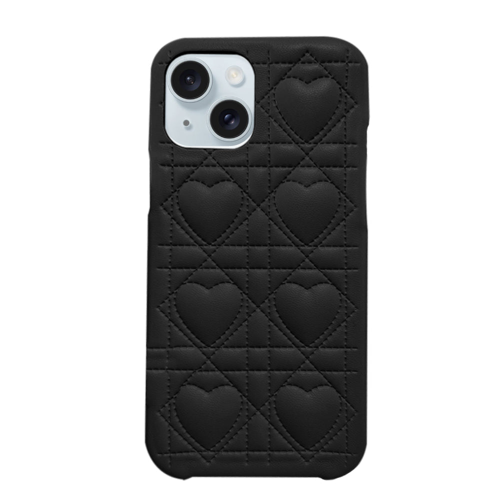 iPhone15Plus/14Plus ハートキルティングPU レザーケース プティ ブラック