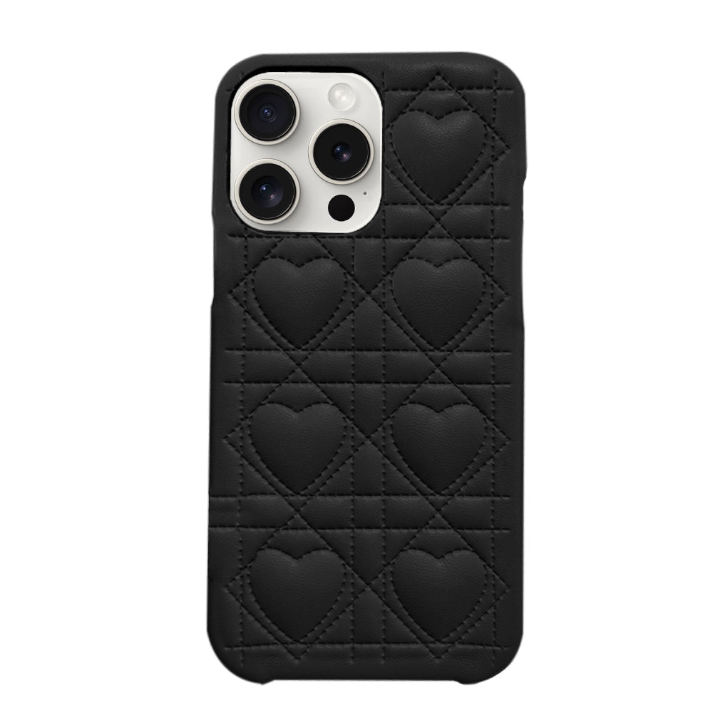 iPhone15ProMax ハートキルティングPU レザーケース プティ ブラック