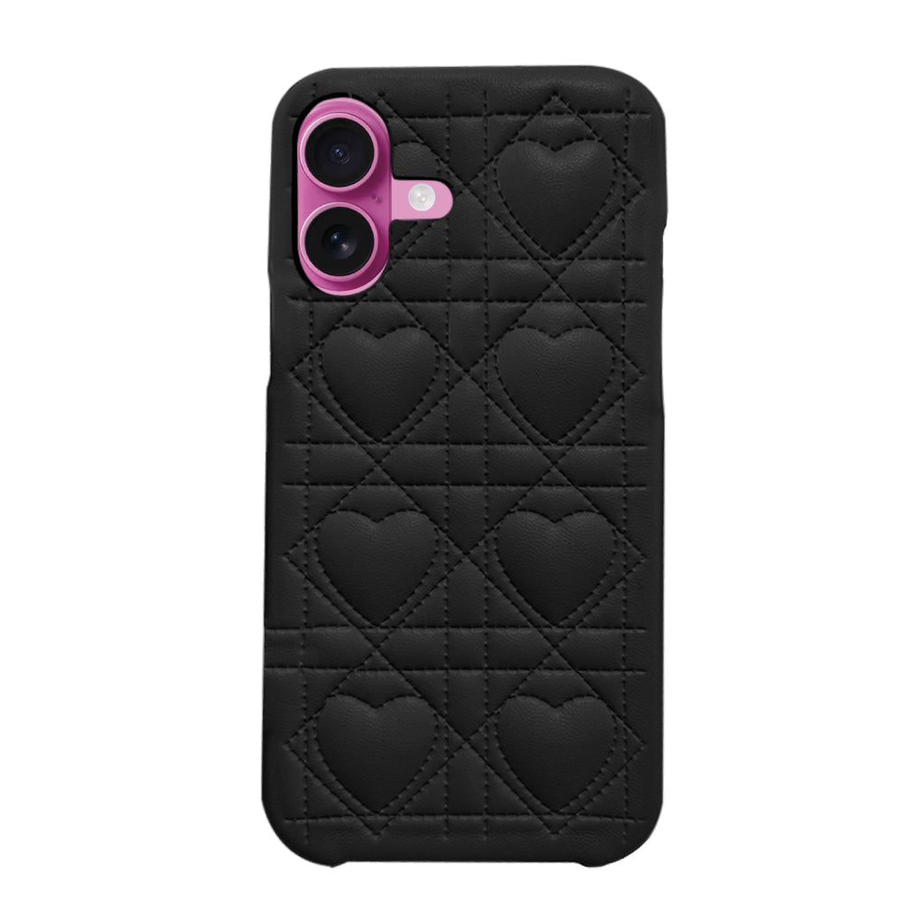 iPhone16 ハートキルティングPU レザーケース プティ ブラック