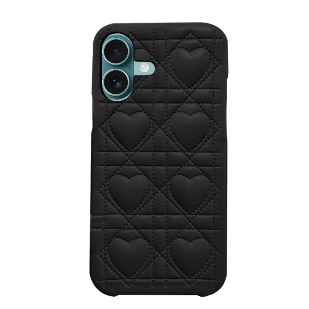 iPhone16Plus ハートキルティングPU レザーケース プティ ブラック