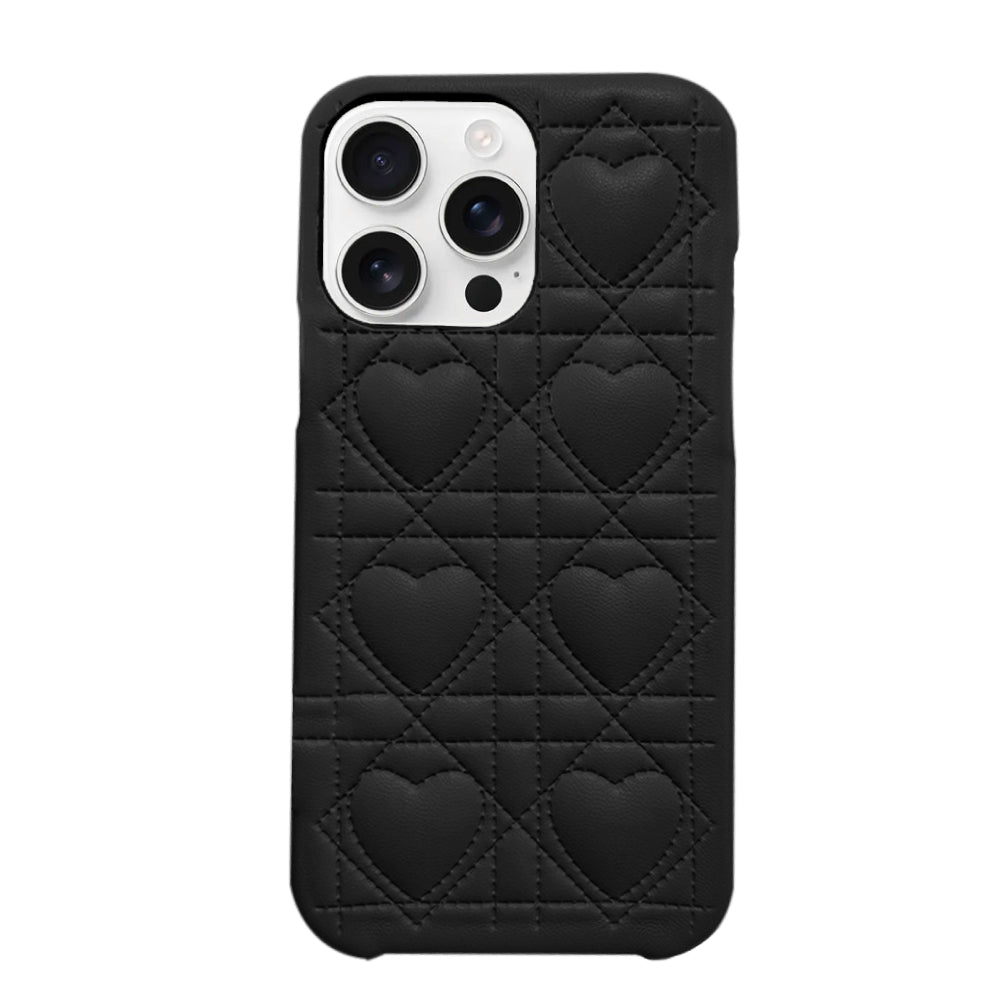 iPhone16ProMax ハートキルティングPU レザーケース プティ ブラック