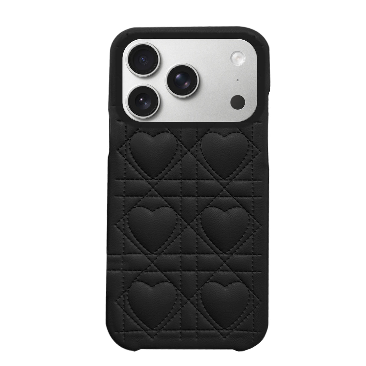 iPhone17Pro ハートキルティングPU レザーケース プティ ブラック