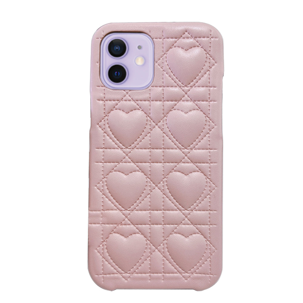 iPhone12/12Pro ハートキルティングPU レザーケース プティ ピンク