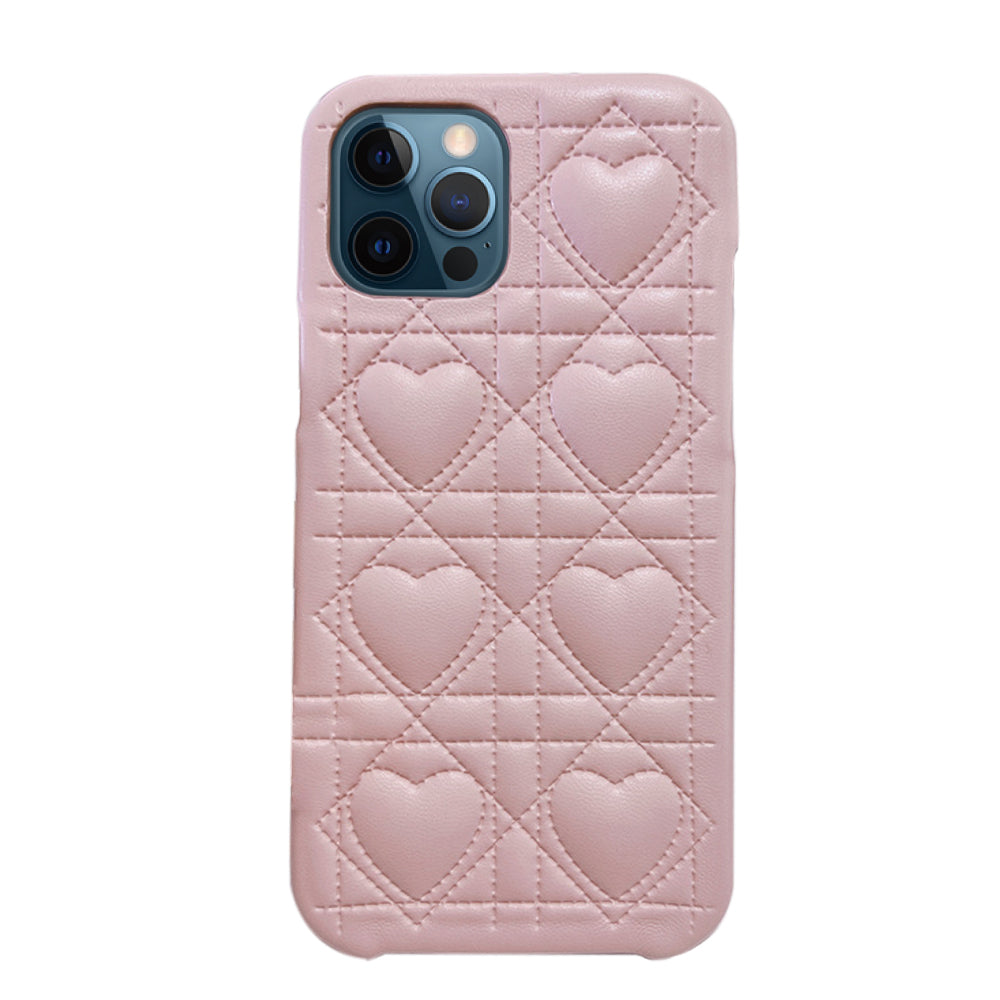 iPhone12ProMax ハートキルティングPU レザーケース プティ ピンク