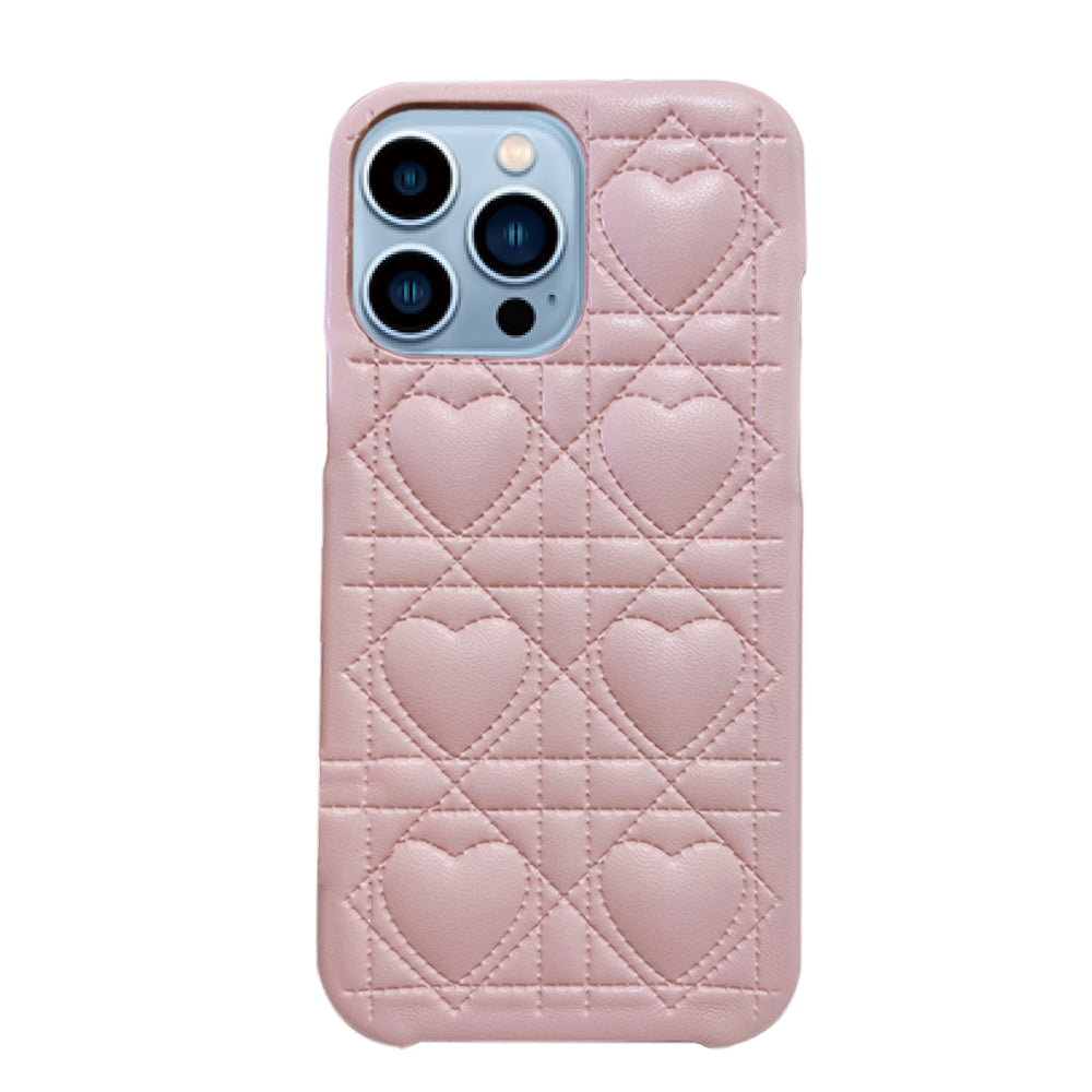 iPhone13ProMax ハートキルティングPU レザーケース プティ ピンク