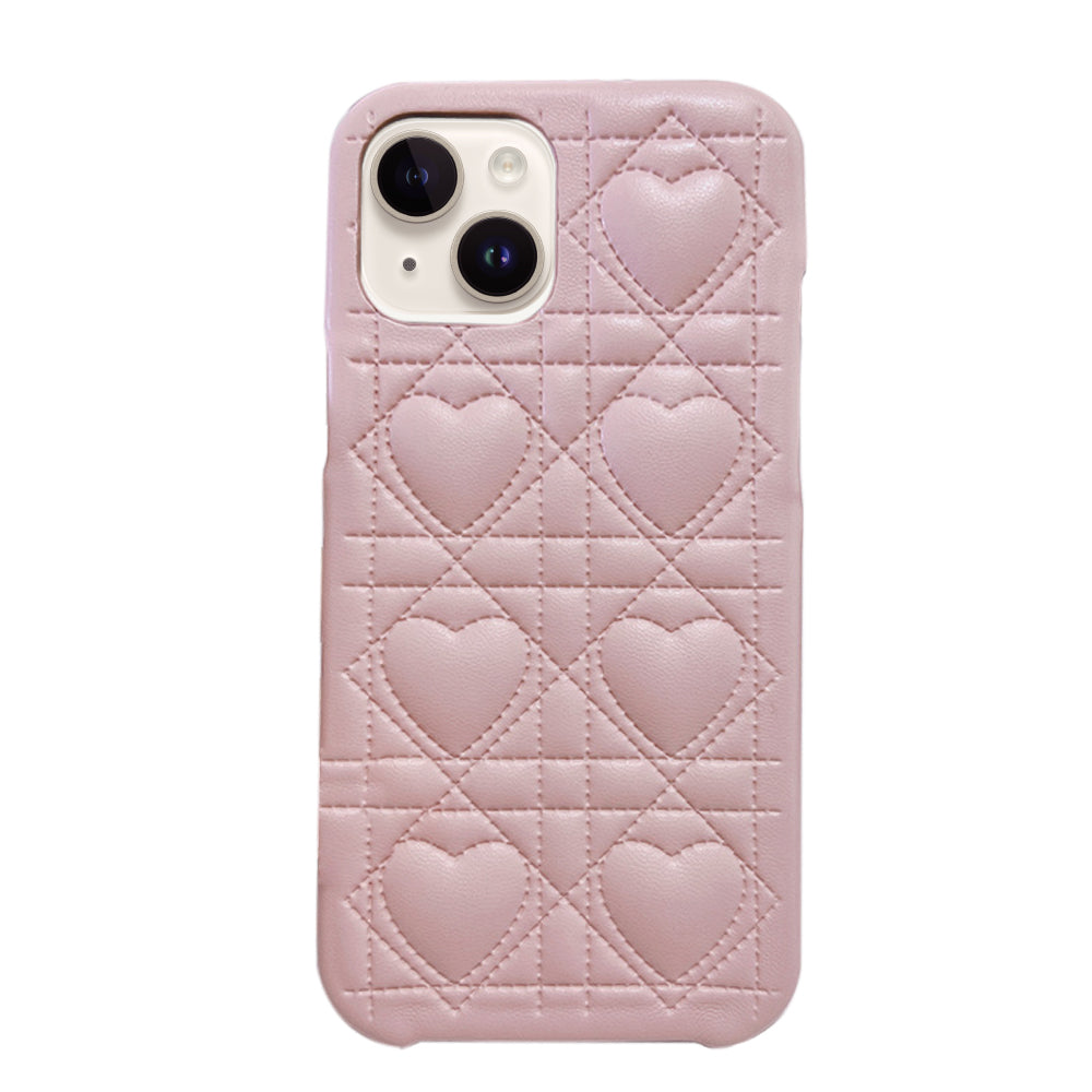iPhone14/13 ハートキルティングPU レザーケース プティ ピンク