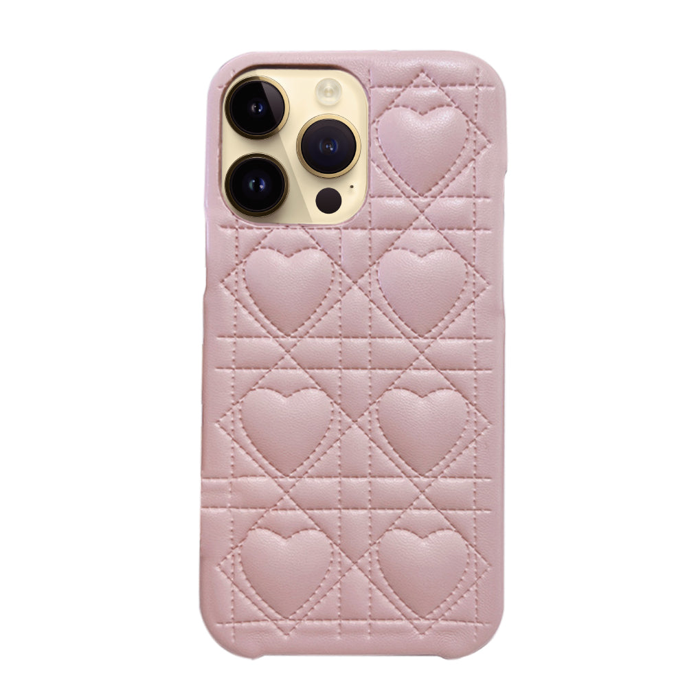 iPhone14Pro ハートキルティングPU レザーケース プティ ピンク