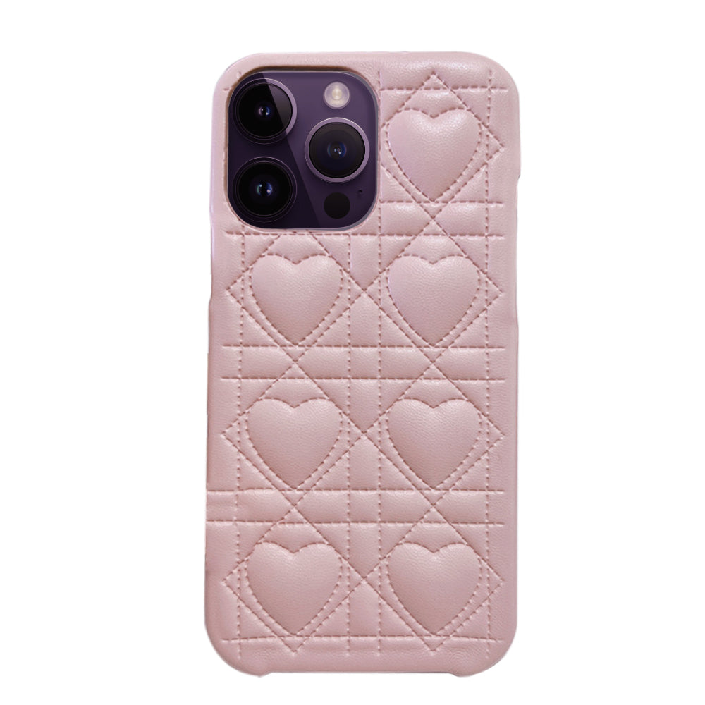 iPhone14ProMax ハートキルティングPU レザーケース プティ ピンク