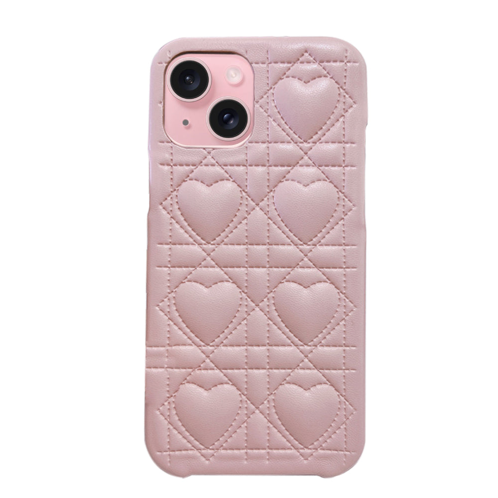 iPhone15 ハートキルティングPU レザーケース プティ ピンク