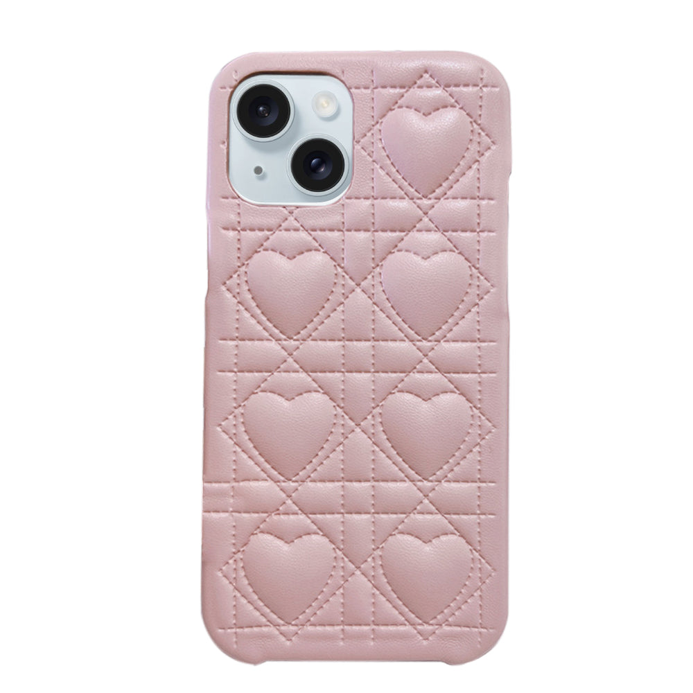iPhone15Plus/14Plus ハートキルティングPU レザーケース プティ ピンク