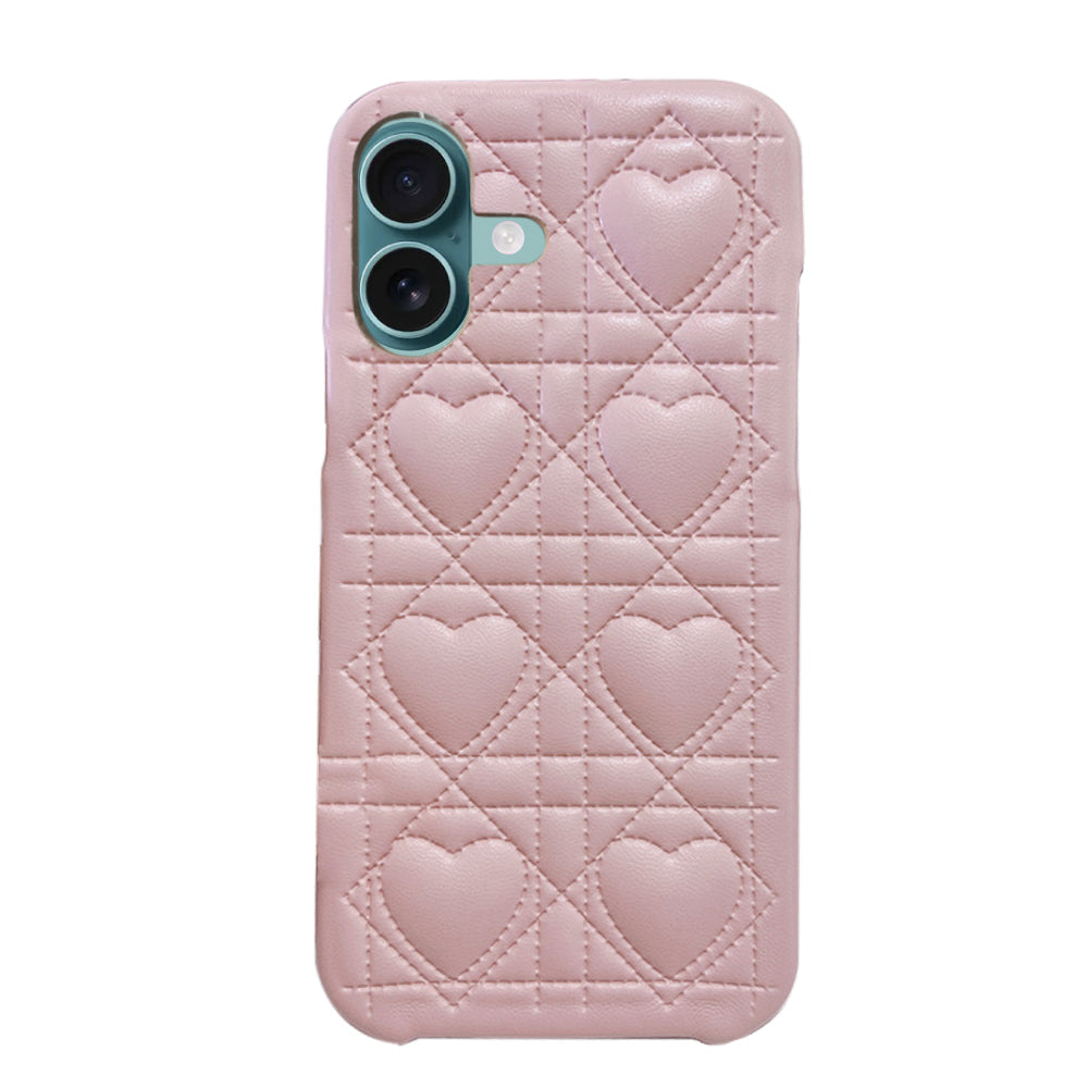 iPhone16Plus ハートキルティングPU レザーケース プティ ピンク