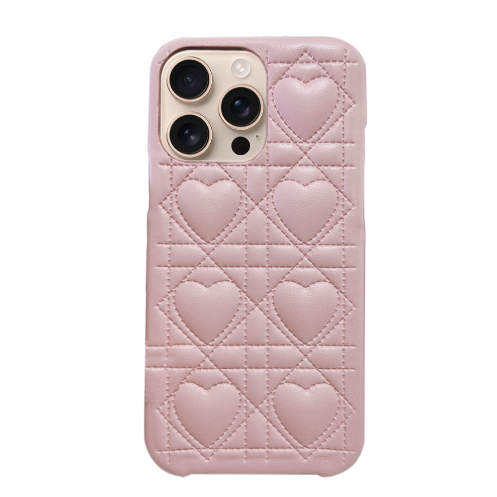 iPhone16Pro ハートキルティングPU レザーケース プティ ピンク