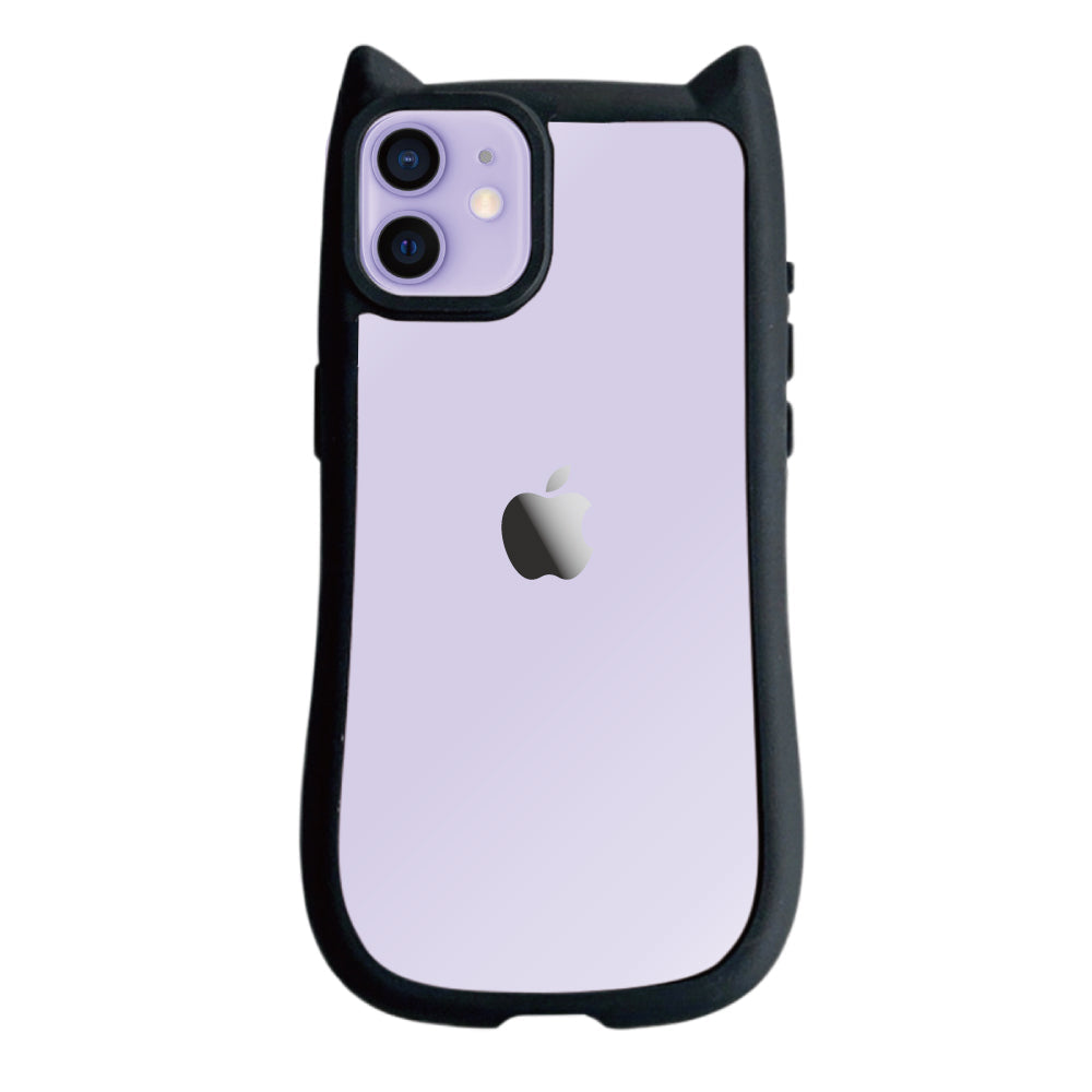 iPhone12/12Pro ネコミミグリップ 耐衝撃クリアケース プティ ブラック