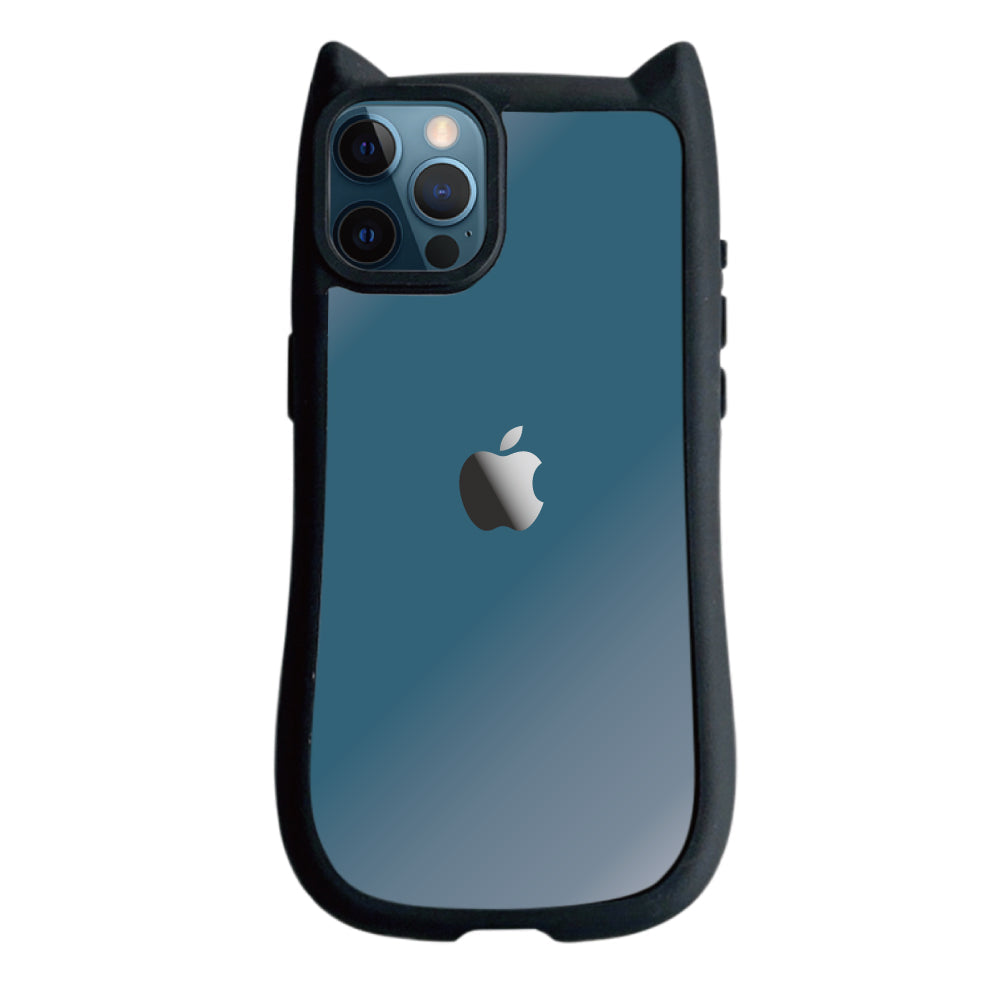 iPhone12ProMax ネコミミグリップ 耐衝撃クリアケース プティ ブラック