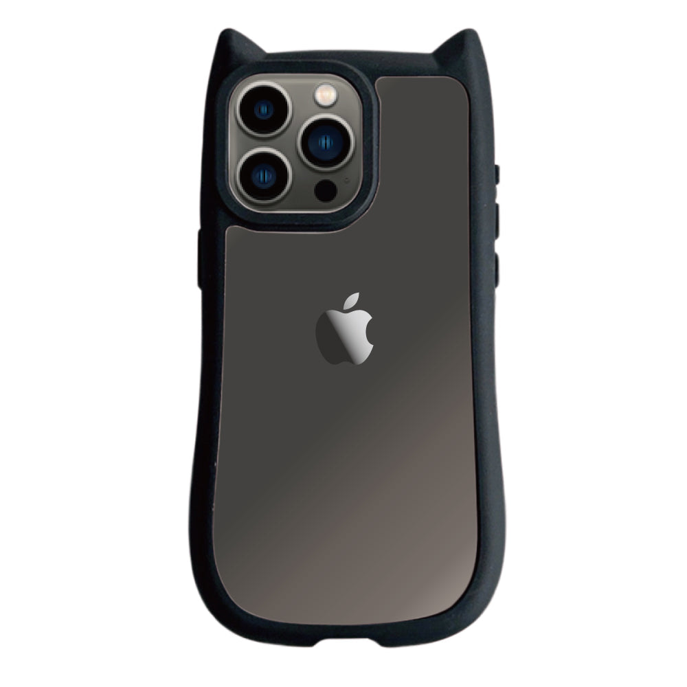 iPhone13Pro ネコミミグリップ 耐衝撃クリアケース プティ ブラック