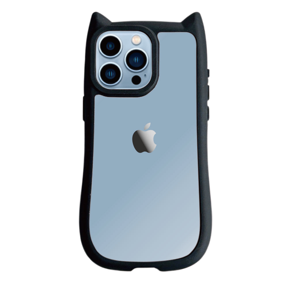 iPhone13ProMax ネコミミグリップ 耐衝撃クリアケース プティ ブラック
