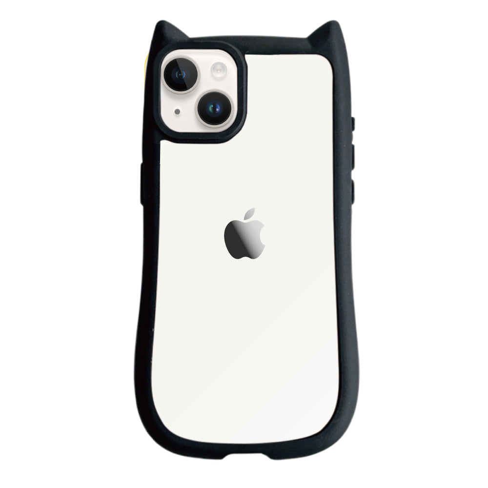 iPhone14/13 ネコミミグリップ 耐衝撃クリアケース プティ ブラック