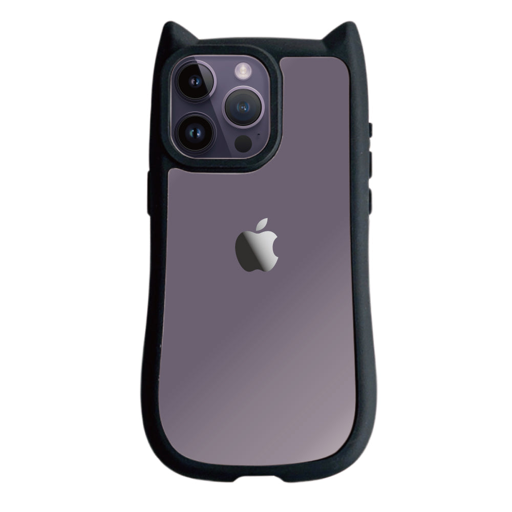 iPhone14ProMax ネコミミグリップ 耐衝撃クリアケース プティ ブラック
