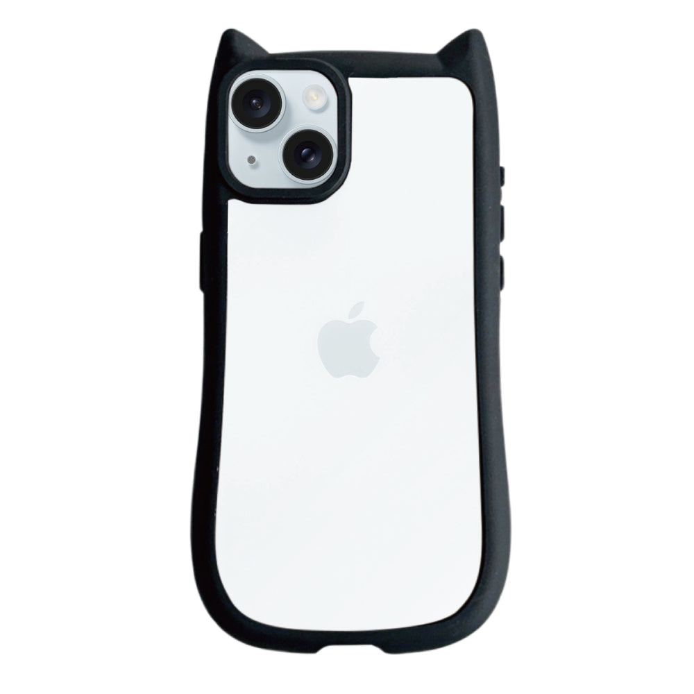 iPhone15Plus/14Plus ネコミミグリップ 耐衝撃クリアケース プティ ブラック