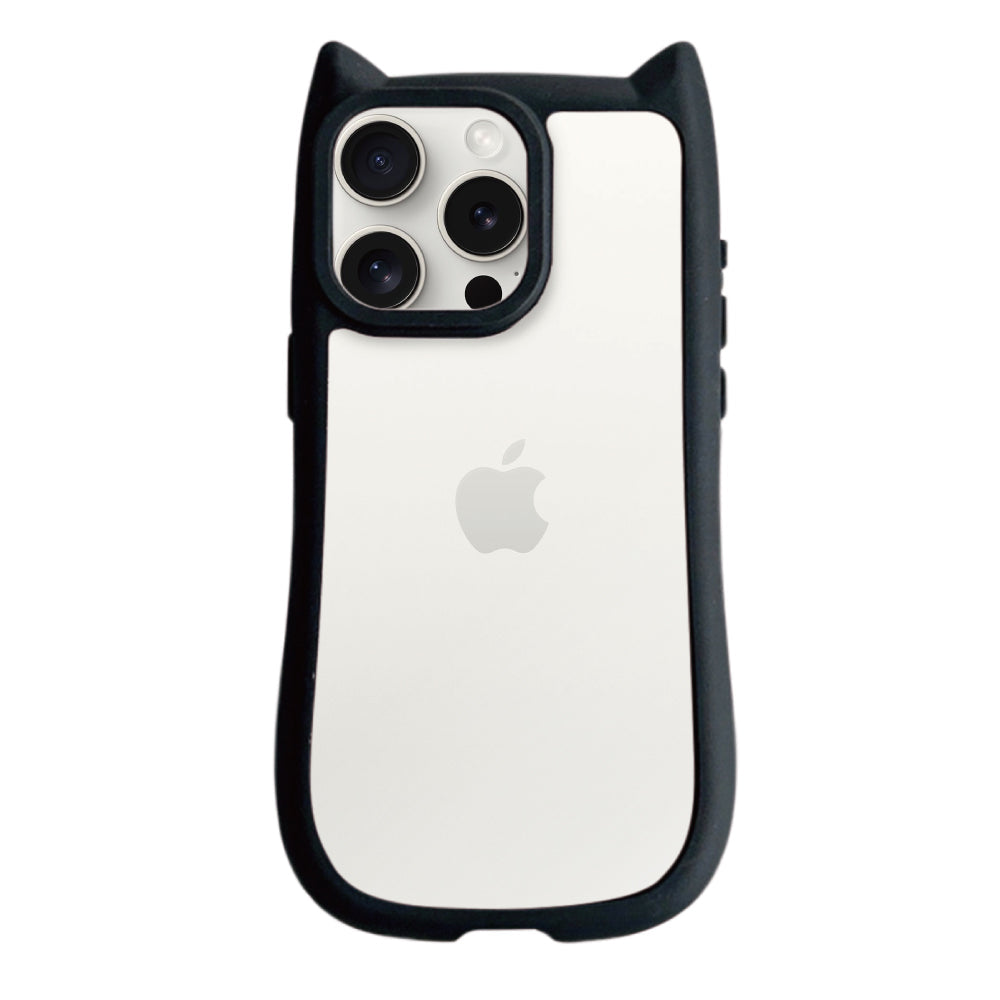 iPhone15ProMax ネコミミグリップ 耐衝撃クリアケース プティ ブラック