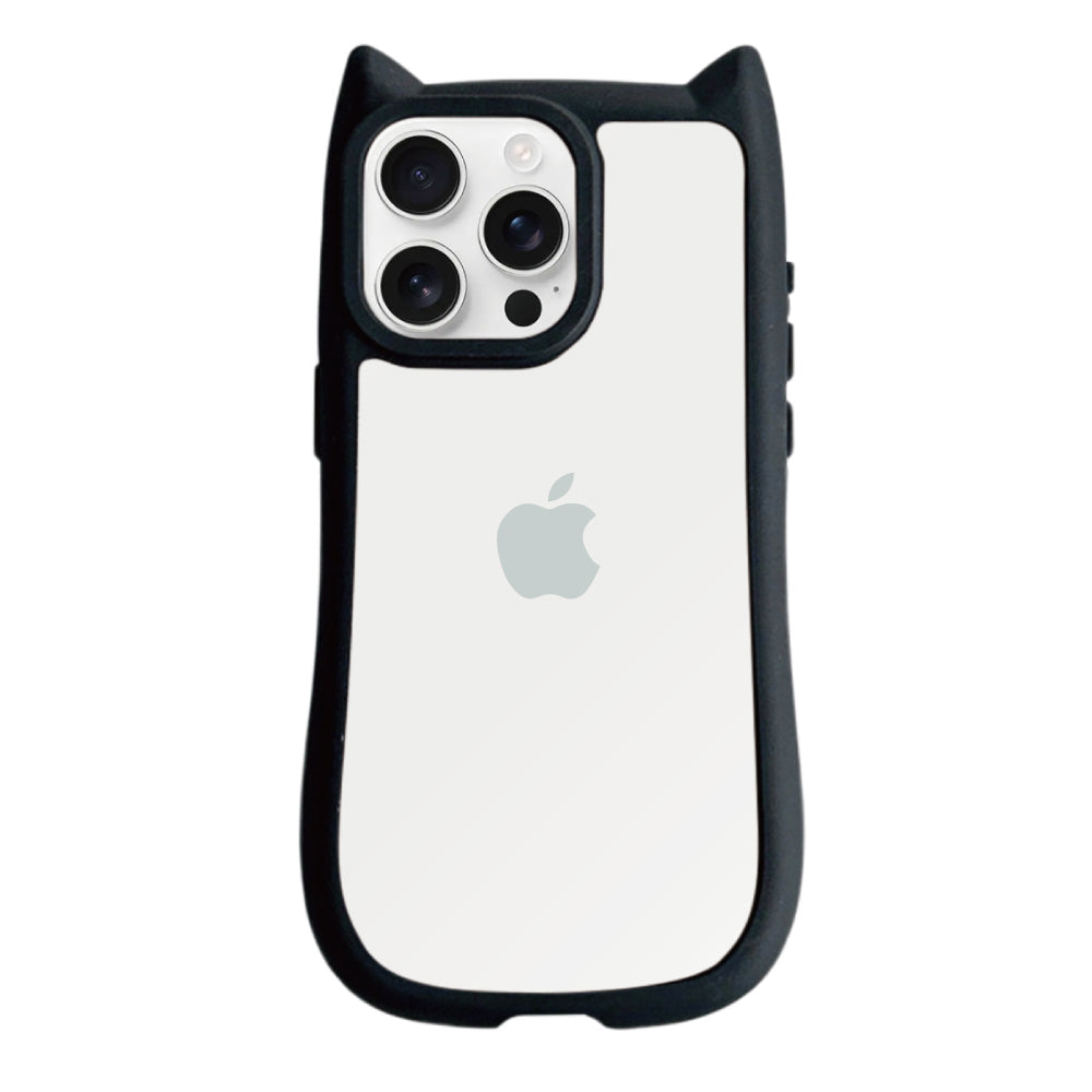 iPhone16ProMax ネコミミグリップ 耐衝撃クリアケース プティ ブラック