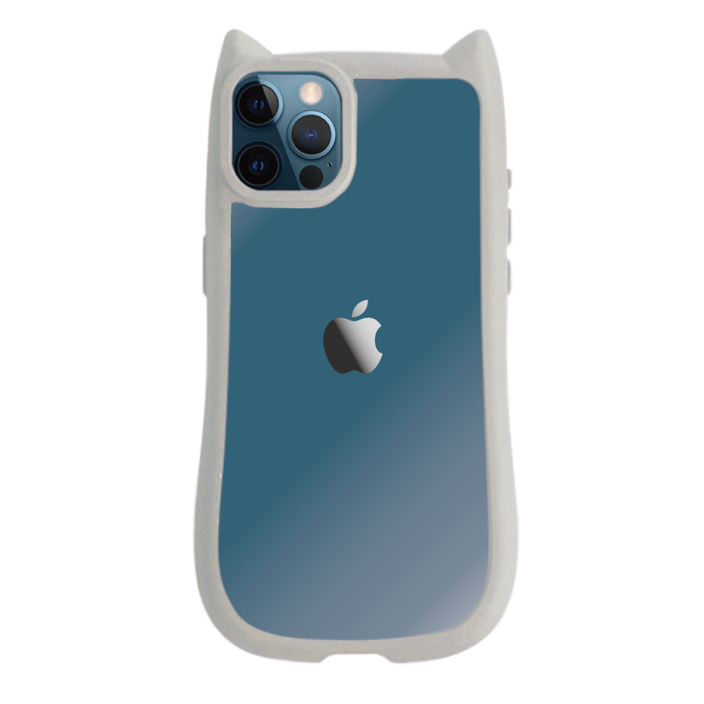 iPhone12ProMax ネコミミグリップ 耐衝撃クリアケース プティ グレー