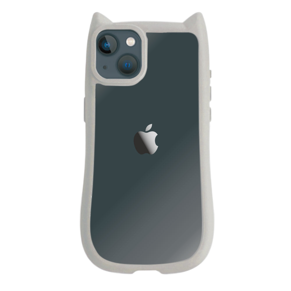 iPhone13mini ネコミミグリップ 耐衝撃クリアケース プティ グレー