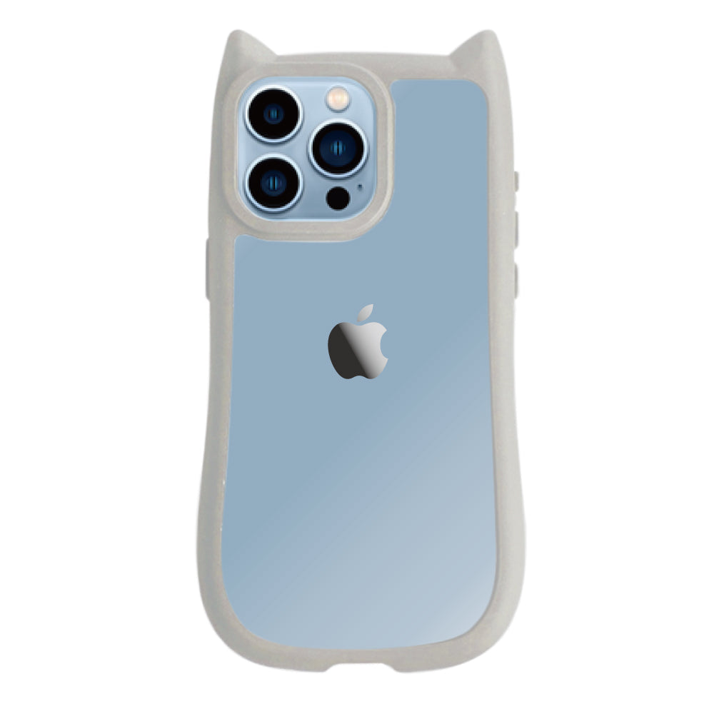 iPhone13ProMax ネコミミグリップ 耐衝撃クリアケース プティ グレー