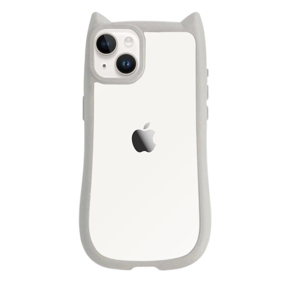 iPhone14/13 ネコミミグリップ 耐衝撃クリアケース プティ グレー