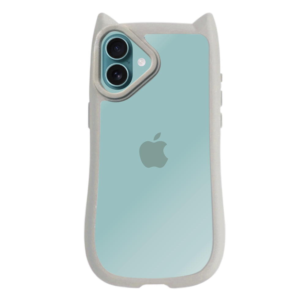 iPhone16Plus ネコミミグリップ 耐衝撃クリアケース プティ グレー