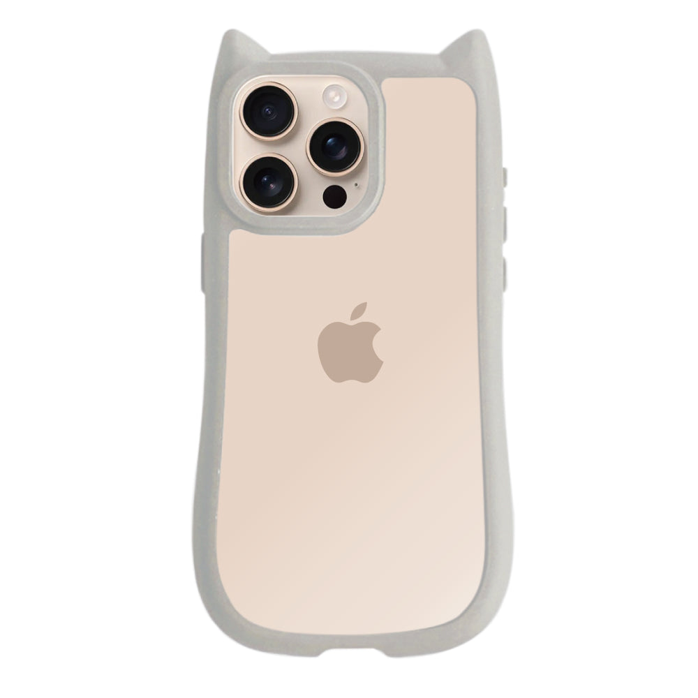 iPhone16Pro ネコミミグリップ 耐衝撃クリアケース プティ グレー