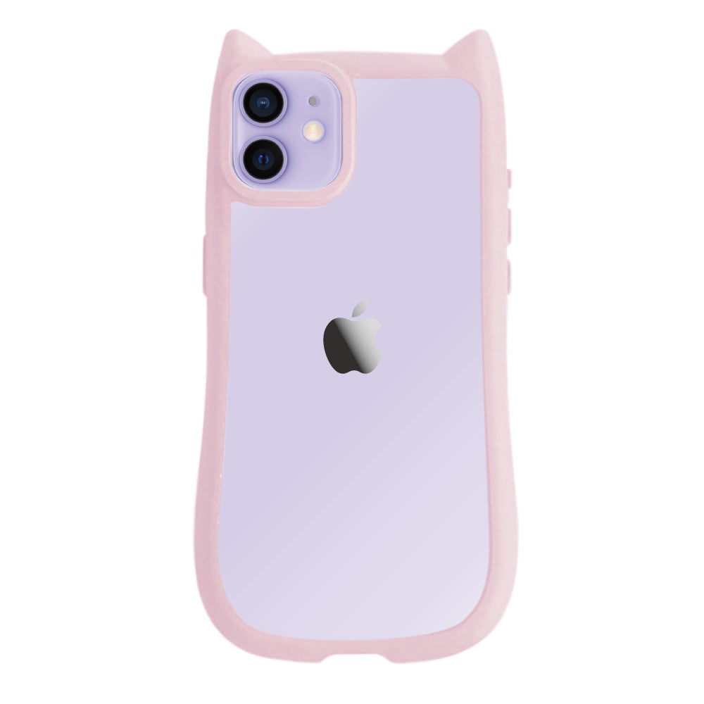 iPhone12/12Pro ネコミミグリップ 耐衝撃クリアケース プティ ピンク