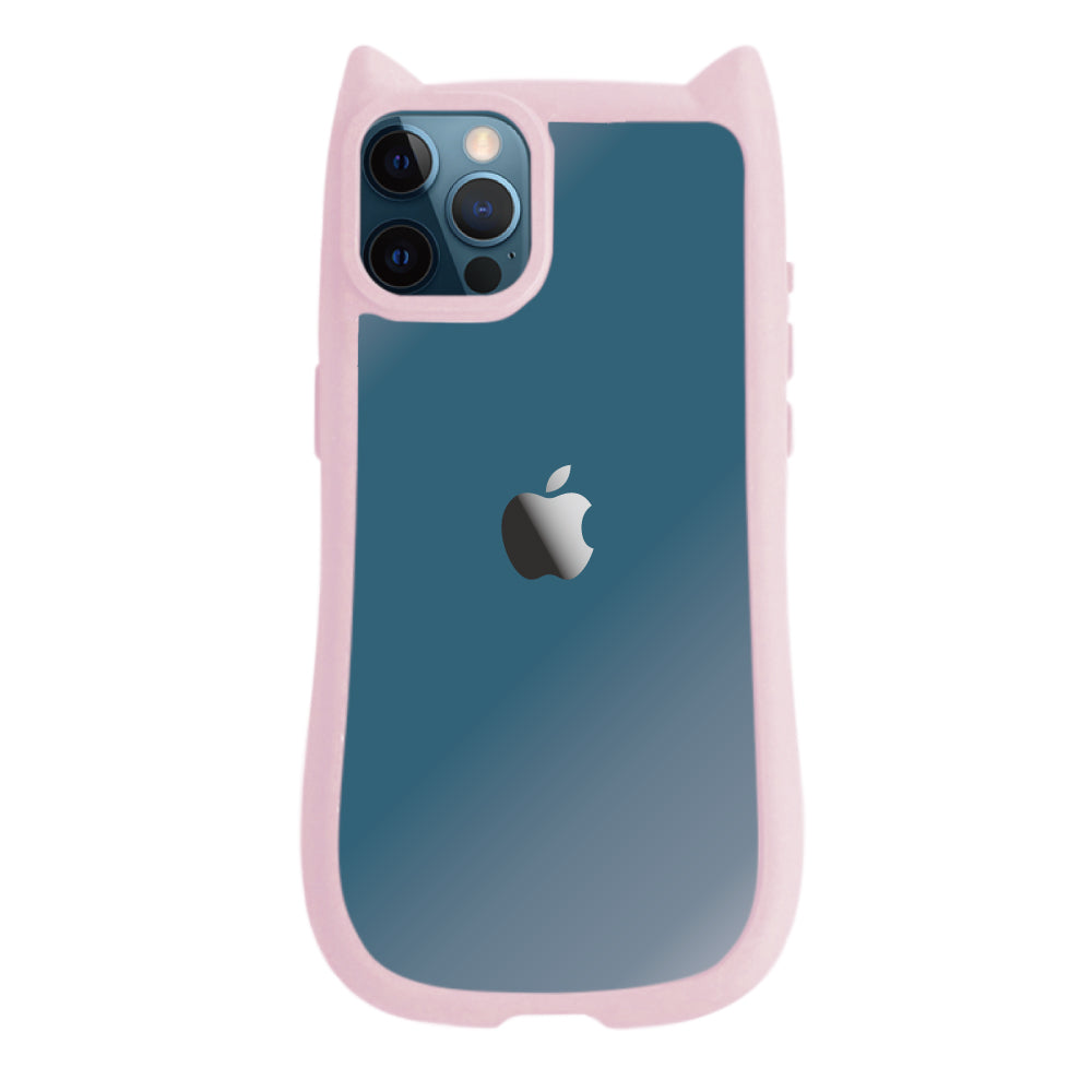 iPhone12ProMax ネコミミグリップ 耐衝撃クリアケース プティ ピンク