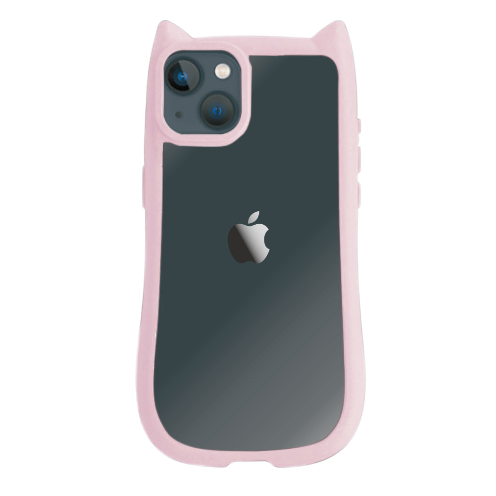 iPhone13mini ネコミミグリップ 耐衝撃クリアケース プティ ピンク
