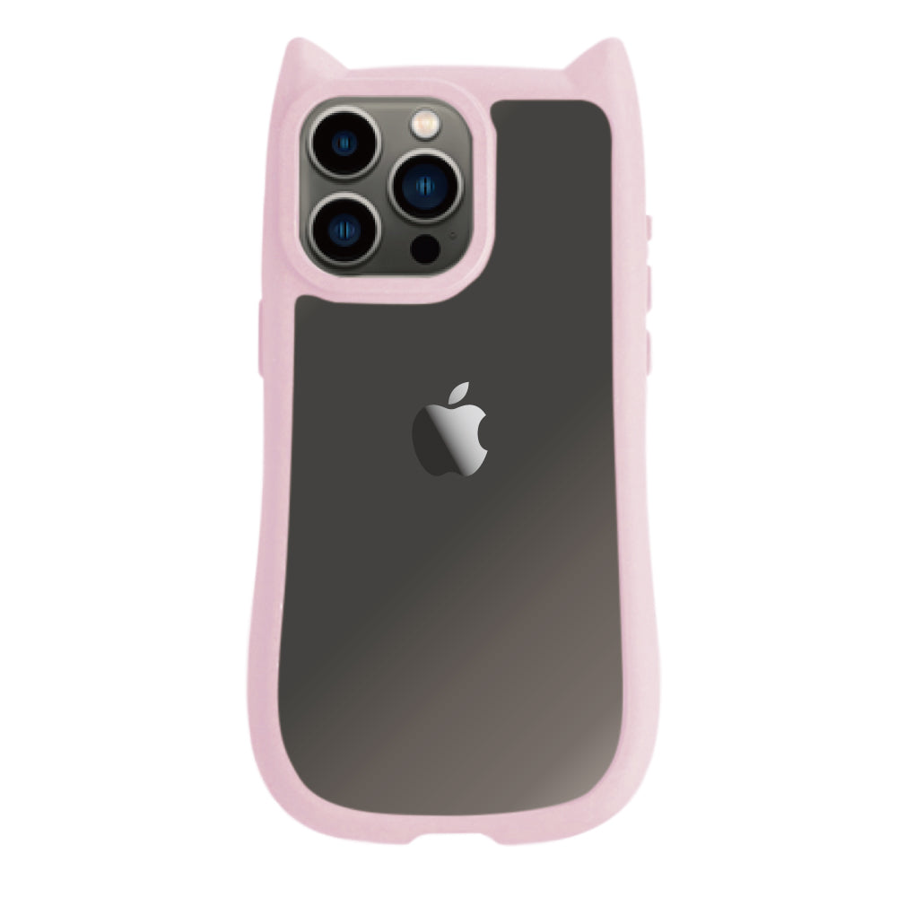 iPhone13Pro ネコミミグリップ 耐衝撃クリアケース プティ ピンク