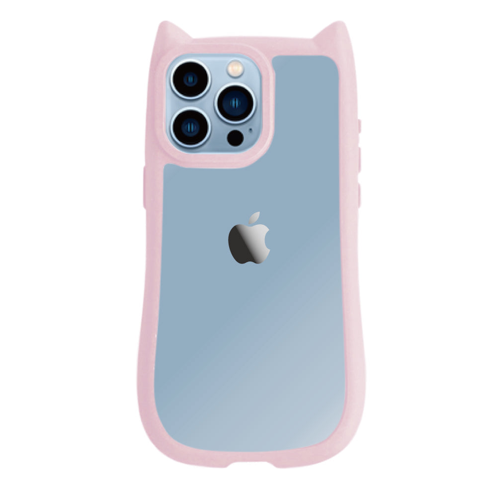 iPhone13ProMax ネコミミグリップ 耐衝撃クリアケース プティ ピンク