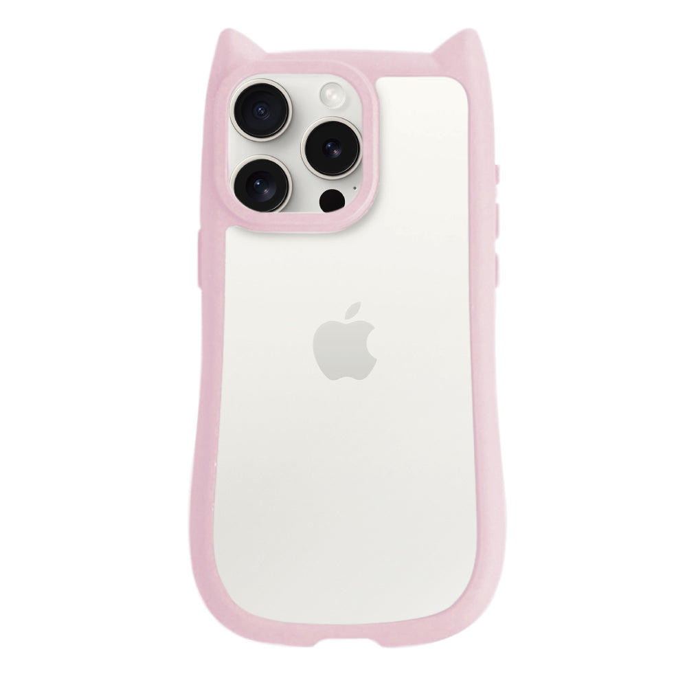 iPhone15ProMax ネコミミグリップ 耐衝撃クリアケース プティ ピンク