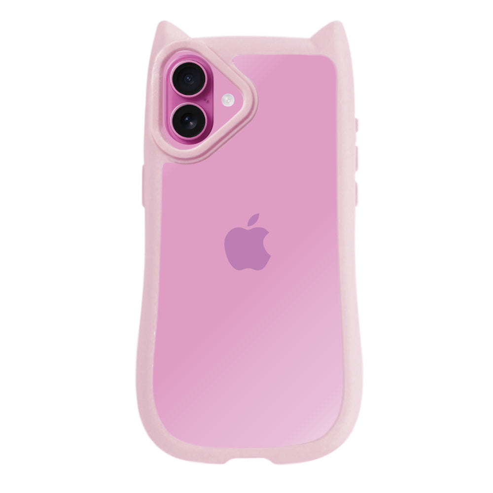 iPhone16 ネコミミグリップ 耐衝撃クリアケース プティ ピンク