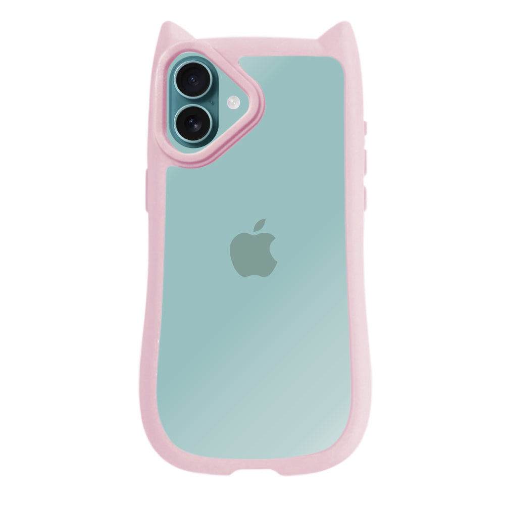 iPhone16Plus ネコミミグリップ 耐衝撃クリアケース プティ ピンク