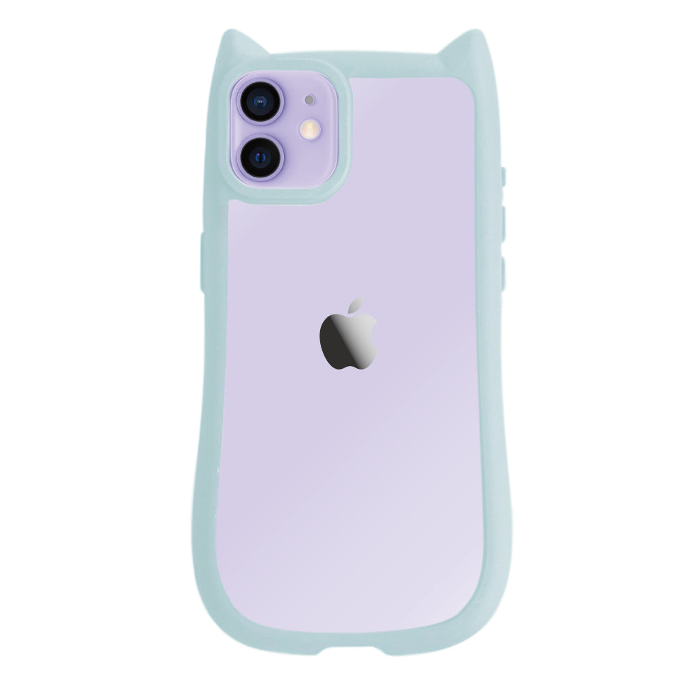 iPhone12/12Pro ネコミミグリップ 耐衝撃クリアケース プティ ブルー